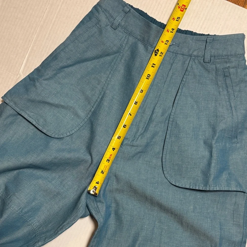 MOUSSY Out Pocket Bag Blue Cargo Pants Cotton Linen Elastic‎ Waist Stacking SZ 1 - Picture 7 of 16
